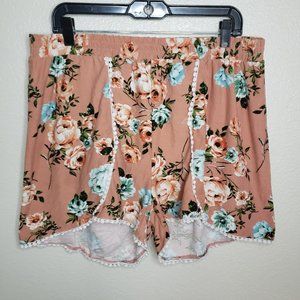 Stella Tweed Dusty Pink Floral Comfort Waist Casual Shorts